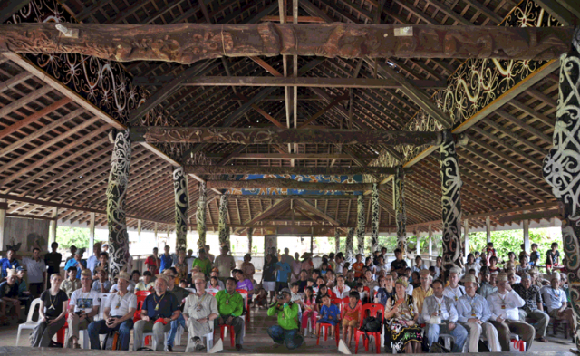Gathering at the village hall of Pulau Sapi village