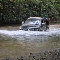 Off road - crossing the Setulang river 